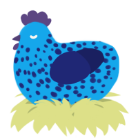 A sky and navy chicken with a speckle pattern
