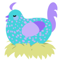 A aqua and lilac chicken with a speckle pattern