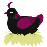 Now Lie for Me, a black and wine chicken with a neck-speckle pattern