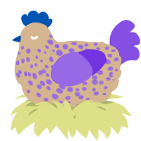 A beige and blurple chicken with a speckle pattern