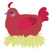 A red and crimson chicken with a lace pattern