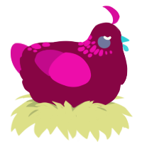 Supernova, a maroon and fuchsia chicken with a neck-speckle pattern