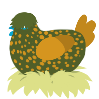 A olive and ochre chicken with a speckle pattern