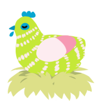 A lime and rose chicken with a bar pattern