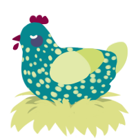 A teal and lemon chicken with a speckle pattern