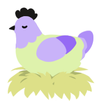 A apple and lilac chicken with a head pattern