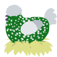 A leaf and mist chicken with a speckle pattern