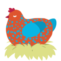 A vermilion and cerulean chicken with a speckle pattern