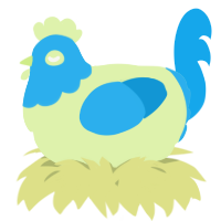 A apple and sky chicken with a head pattern