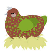 A russet and chartreuse chicken with a speckle pattern