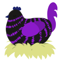 A sable and violet chicken with a bar pattern