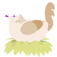 A cream and beige chicken with a neck-speckle pattern