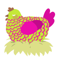 A lime and fuchsia chicken with a lace pattern