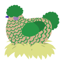 A beige and viridian chicken with a lace pattern