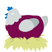 A wine and silver chicken with a head pattern