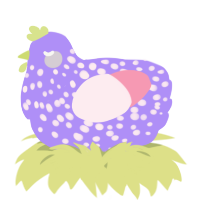 A lilac and rose chicken with a speckle pattern