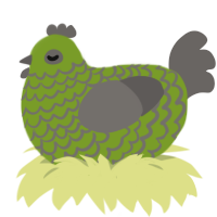 Benoît, a chartreuse and grey chicken with a lace pattern