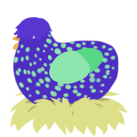 A indigo and spring chicken with a speckle pattern