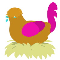 A ochre and fuchsia chicken