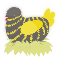 A grey and yellow chicken with a bar pattern