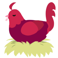 Ribbon, a maroon and crimson chicken with a head pattern