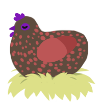 A bark and red chicken with a speckle pattern