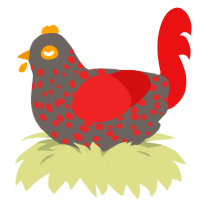 Serket, a grey and red chicken with a speckle pattern