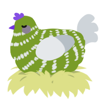 A chartreuse and mist chicken with a bar pattern