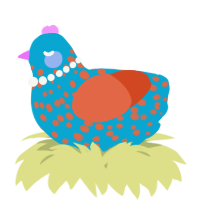A cerulean and vermilion chicken with a speckle pattern