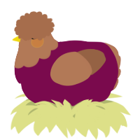 A wine and brown chicken with a head pattern