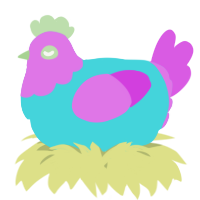 A aqua and orchid chicken with a head pattern
