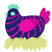 A navy and fuchsia chicken with a bar pattern