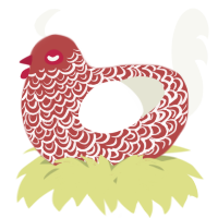 A red and white chicken with a double-lace pattern