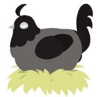 A grey and sable chicken with a head pattern