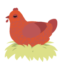 A vermilion and red chicken with a double-lace pattern