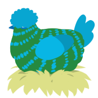 A viridian and cerulean chicken with a bar pattern