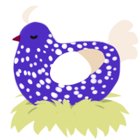 Eg, a indigo and cream chicken with a speckle pattern