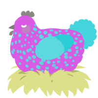 A orchid and aqua chicken with a speckle pattern