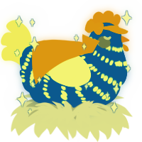 A ultramarine and apple chicken with a bar pattern