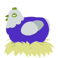 A indigo and silver chicken with a head pattern