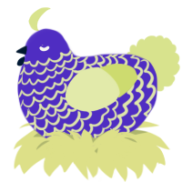 A indigo and lemon chicken with a lace pattern