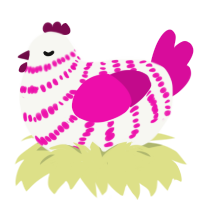 Raspberry Ripple, a white and fuchsia chicken with a bar pattern