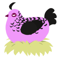 Draculaura, a lavender and sable chicken with a half-lace pattern