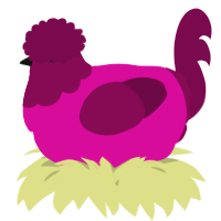 A fuchsia and wine chicken with a head pattern