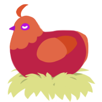 A crimson and vermilion chicken with a head pattern