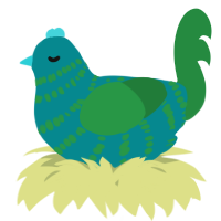 A teal and viridian chicken with a bar pattern