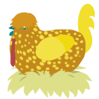 bob esponja, a ochre and yellow chicken with a speckle pattern