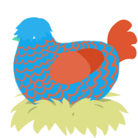 A sky and vermilion chicken with a lace pattern