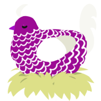 A plum and white chicken with a lace pattern
