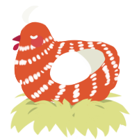 A vermilion and white chicken with a bar pattern